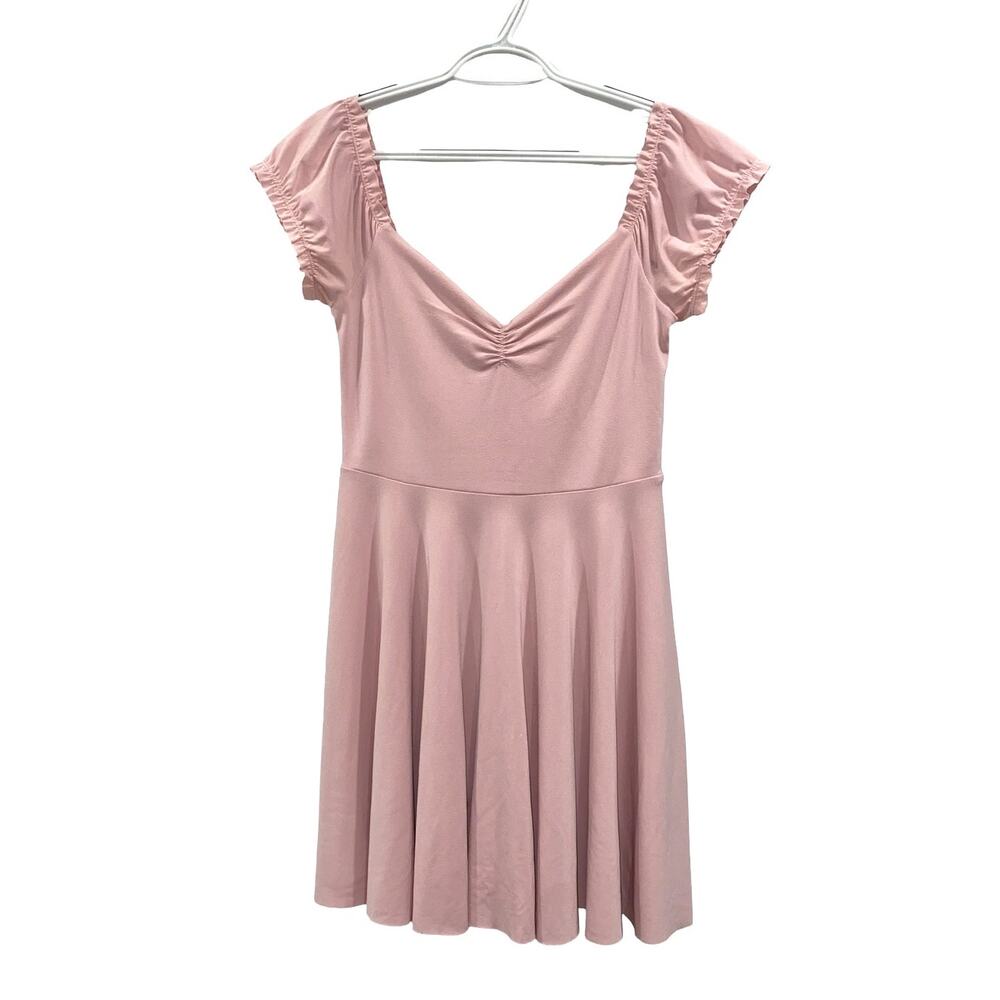 Kimchi Blue Pink Fit & Flare Skater Dress Open Back Flutter Sleeve Size M
